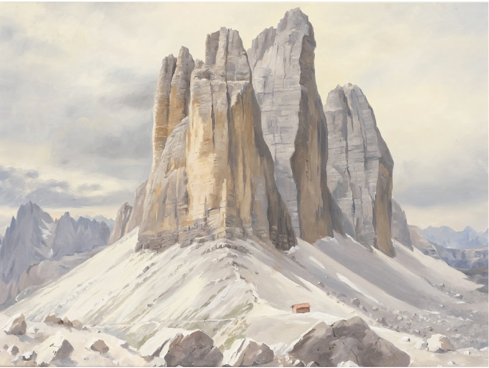 Etienne Marie Theodore Bosch, Le Tre Cime di Lavaredo, fine ’800 - inizi ’900, olio su tela (Proprietà Associazione CAI XXX Ottobre, Trieste)